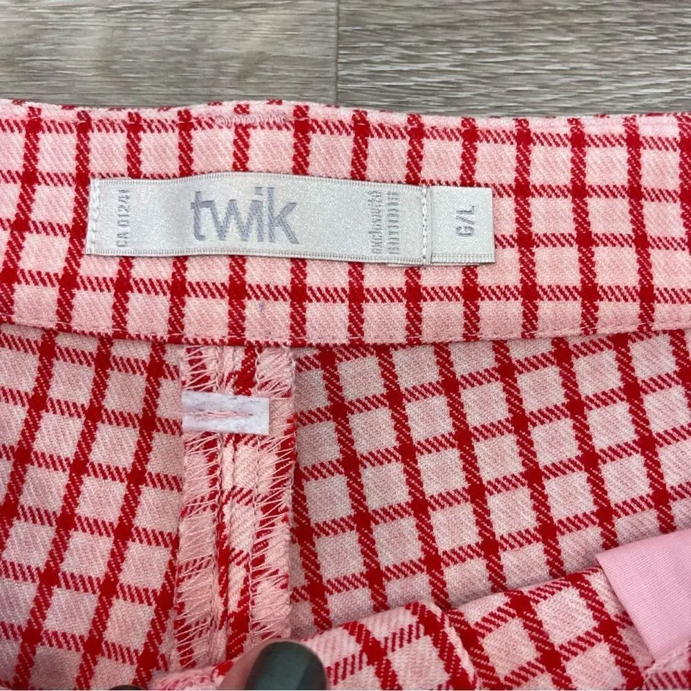 Twik Plaid Red And Whit High Waist Bermuda Retro shorts M - Picture 6 of 10
